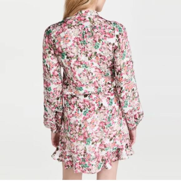 Rococo Sand Women’s Vie Crepe Pink Floral Green Long Sleeve Ruffle Mini Dress XS - Picture 5 of 13